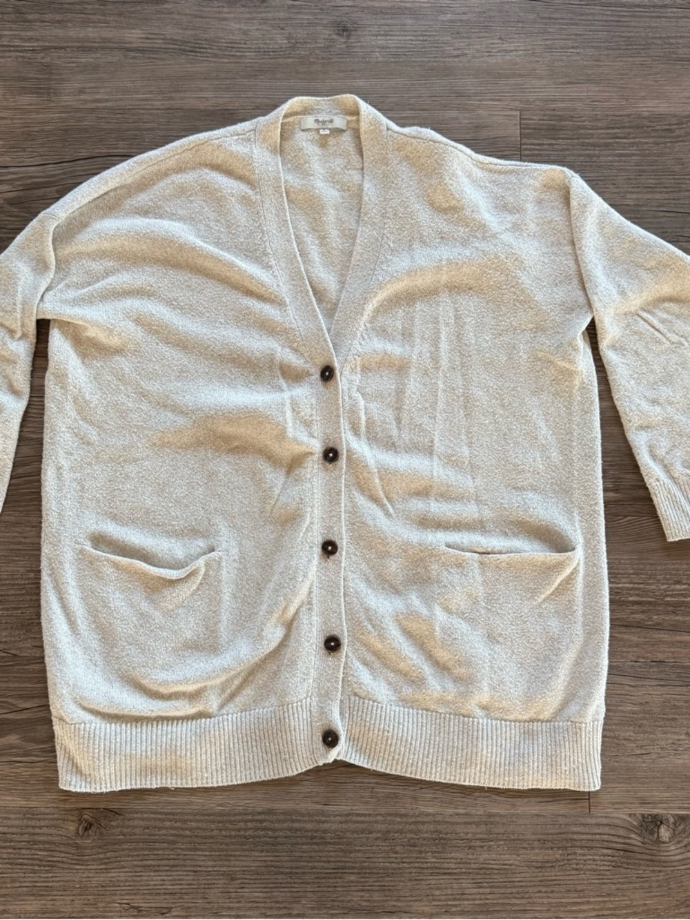 Madewell Size Small Merino Wool Cardigan Button Up Sweater 2 Pockets Oatmeal Tan - Picture 2 of 6